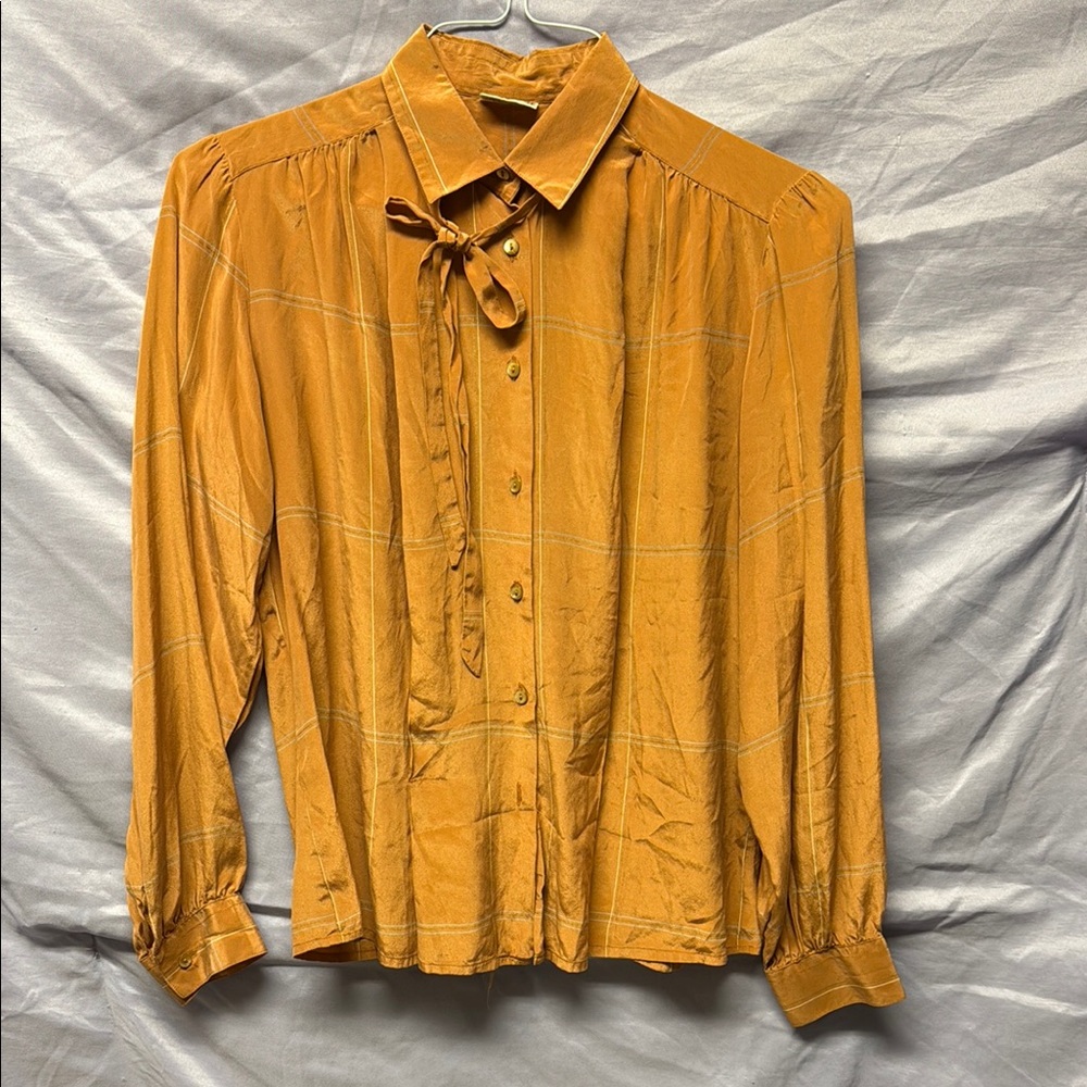 Mirella Mustard Casual Button Down Shirt with Cropped Length